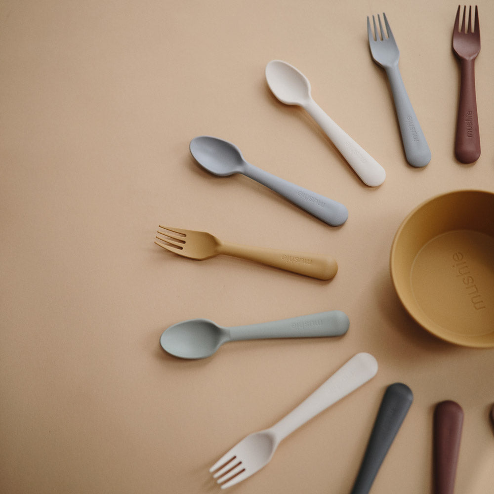 Mushie Dinnerware Fork & Spoon Set - 9 Colors