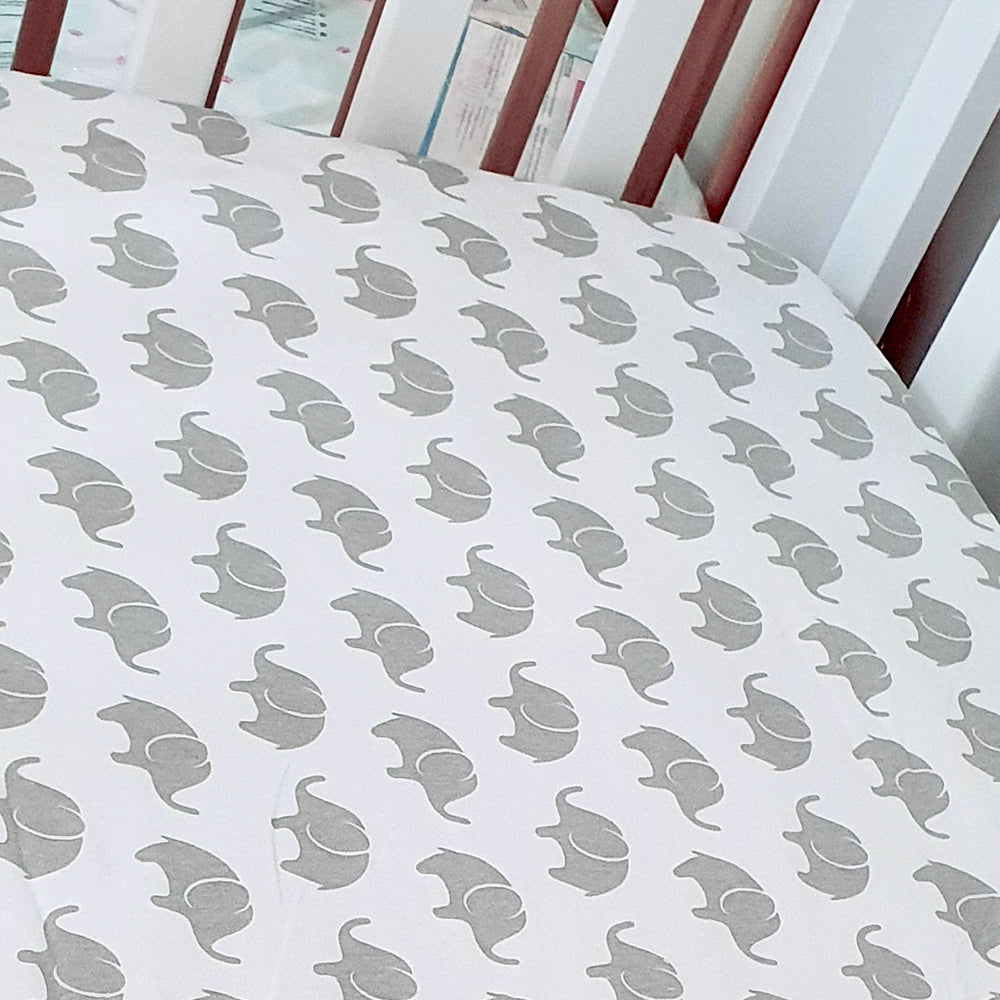 Happy Cot 100 Cotton Fitted Sheet Grey Elephants Jarrons & Co.