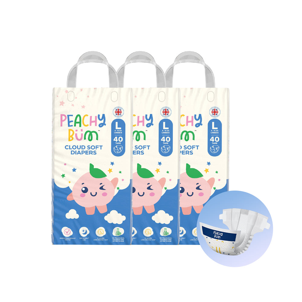PeachyBum Cloud Soft Tape Diapers | 4 Sizes | Carton Deal