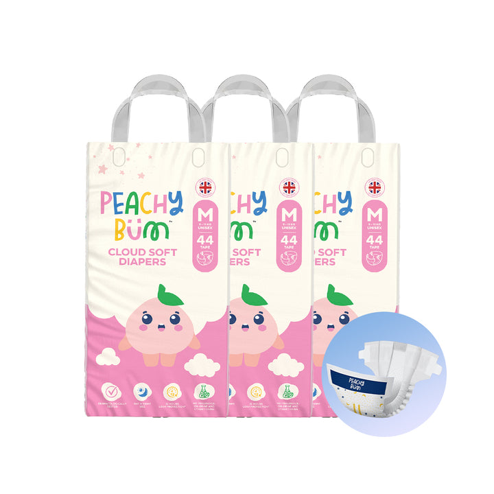PeachyBum Cloud Soft Tape Diapers | 4 Sizes | Carton Deal