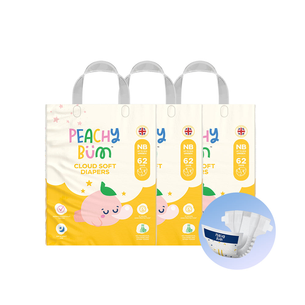 PeachyBum Cloud Soft Tape Diapers | 4 Sizes | Carton Deal