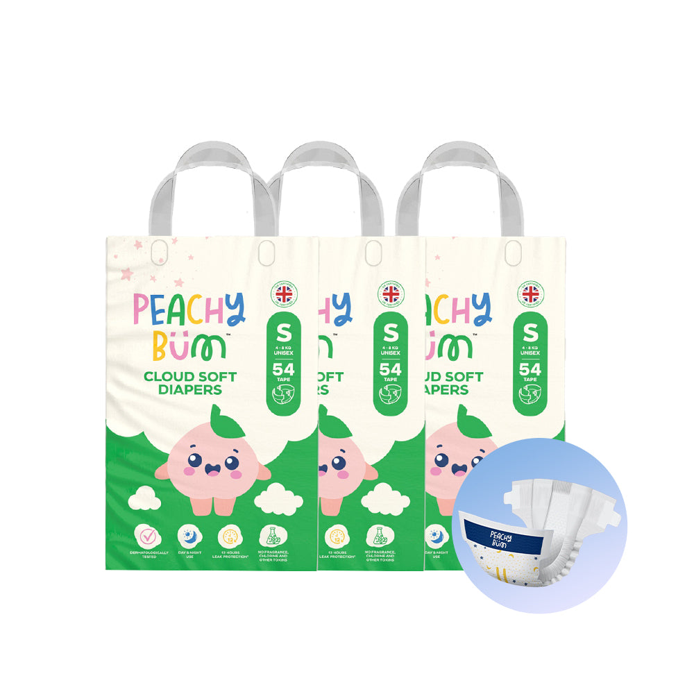 PeachyBum Cloud Soft Tape Diapers | 4 Sizes | Carton Deal