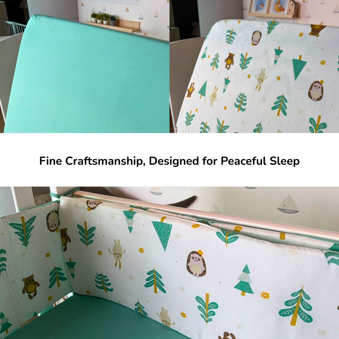 [Jarrons & Co] Happy Cot Bedding Set - Green Forest/ Dreamy Pink (6PCS)