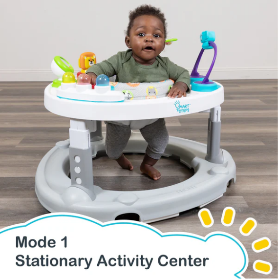 Baby Trend Bounce N Glide 3-in-1 Activity Center Walker with STEM Learning Toys - Safari Toss