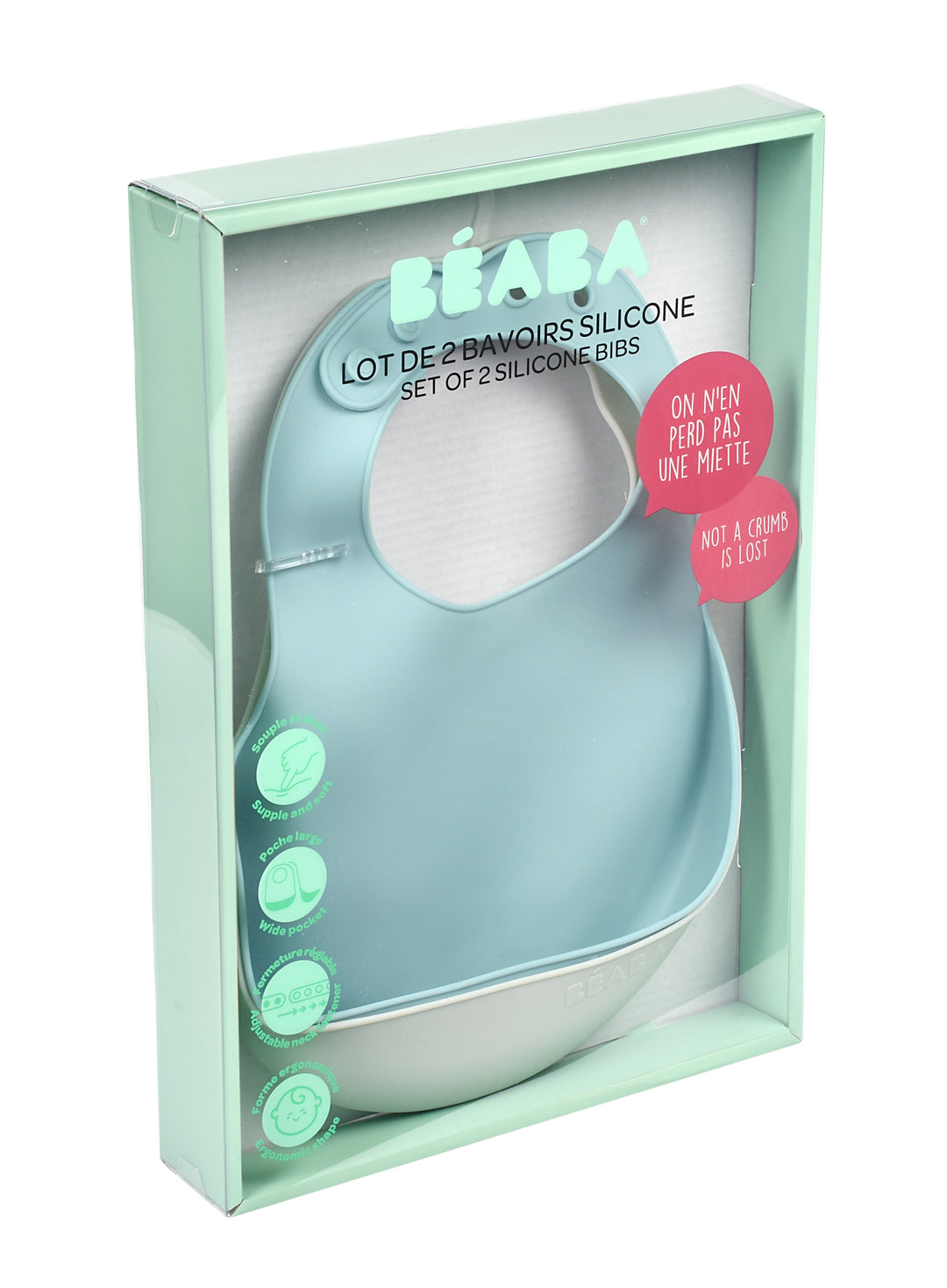 Beaba Silicone Bib 2 Pack - Blue/Light Grey