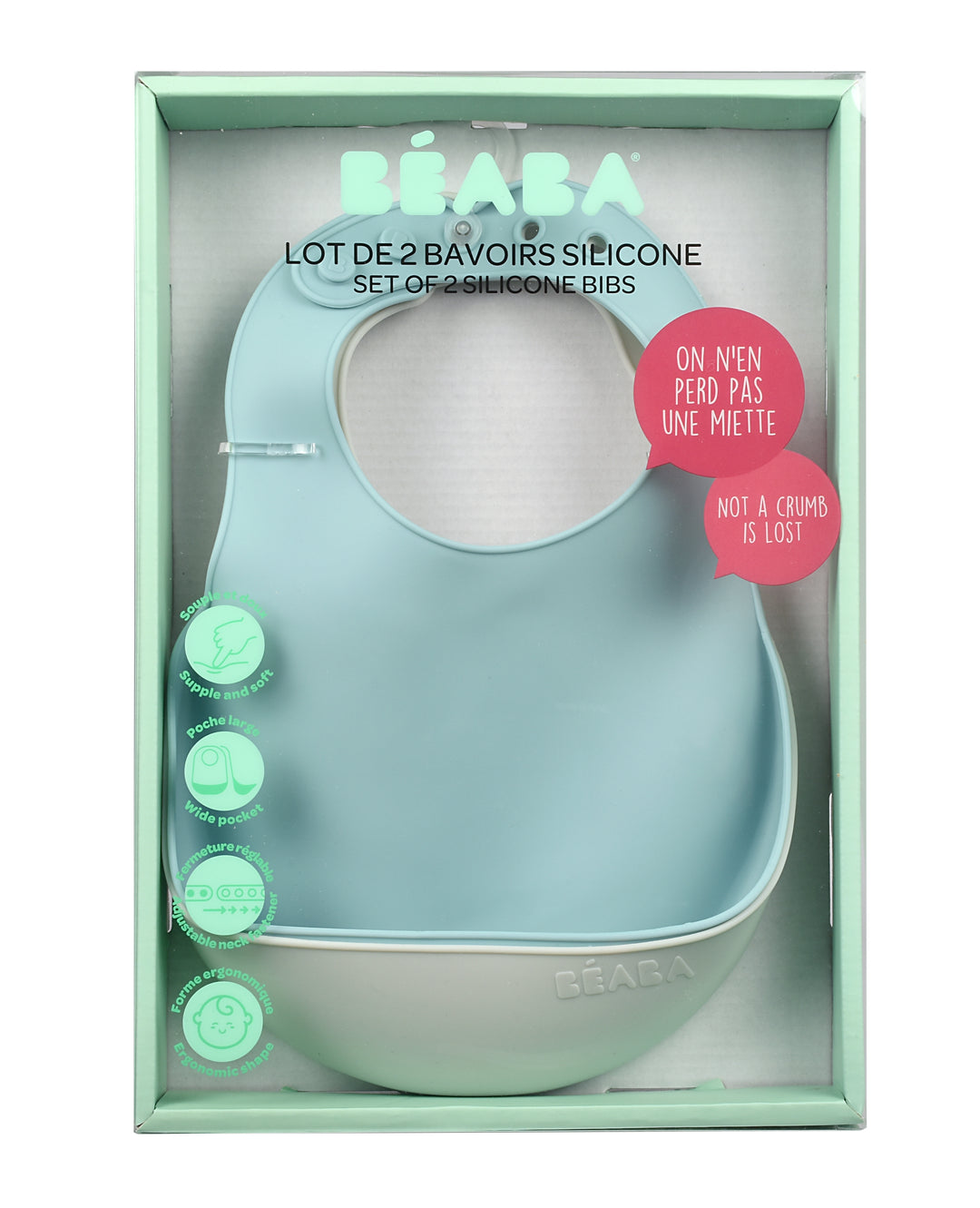 Beaba Silicone Bib 2 Pack - Blue/Light Grey