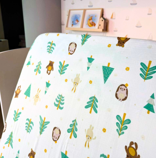 Happy Cot Baby Cot 100% Cotton Fitted Sheet - Green Forest