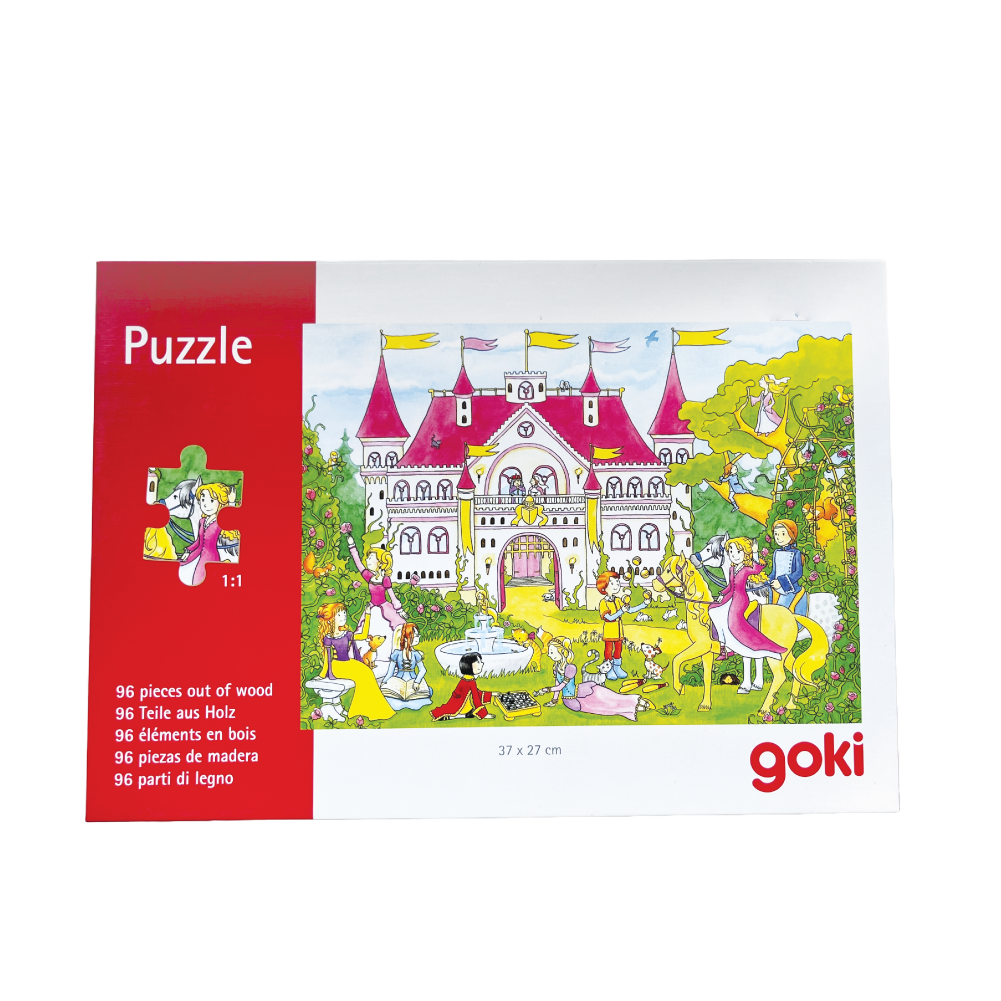 Goki Wooden Puzzle (96pcs) - Horse Show / Riding Stable / Tractor / Exploring Nature / Castle / Pink Castle / Christmas