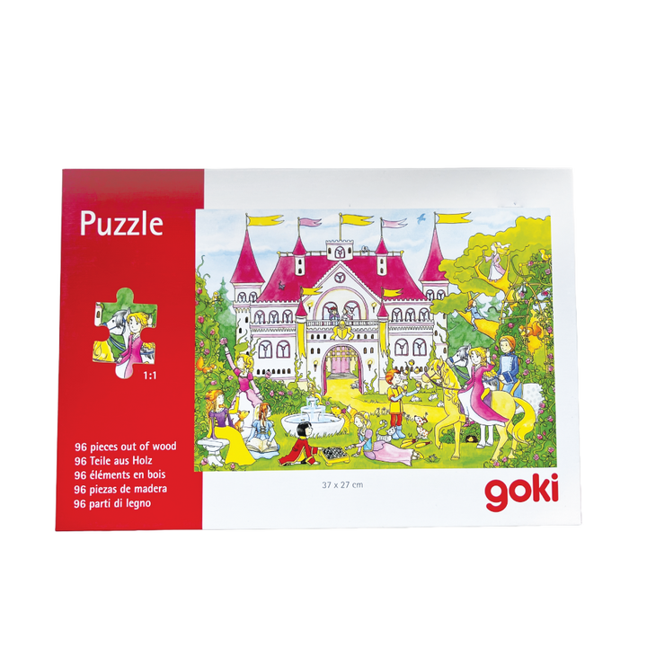 Goki Wooden Puzzle (96pcs) - Horse Show / Riding Stable / Tractor / Exploring Nature / Castle / Pink Castle / Christmas