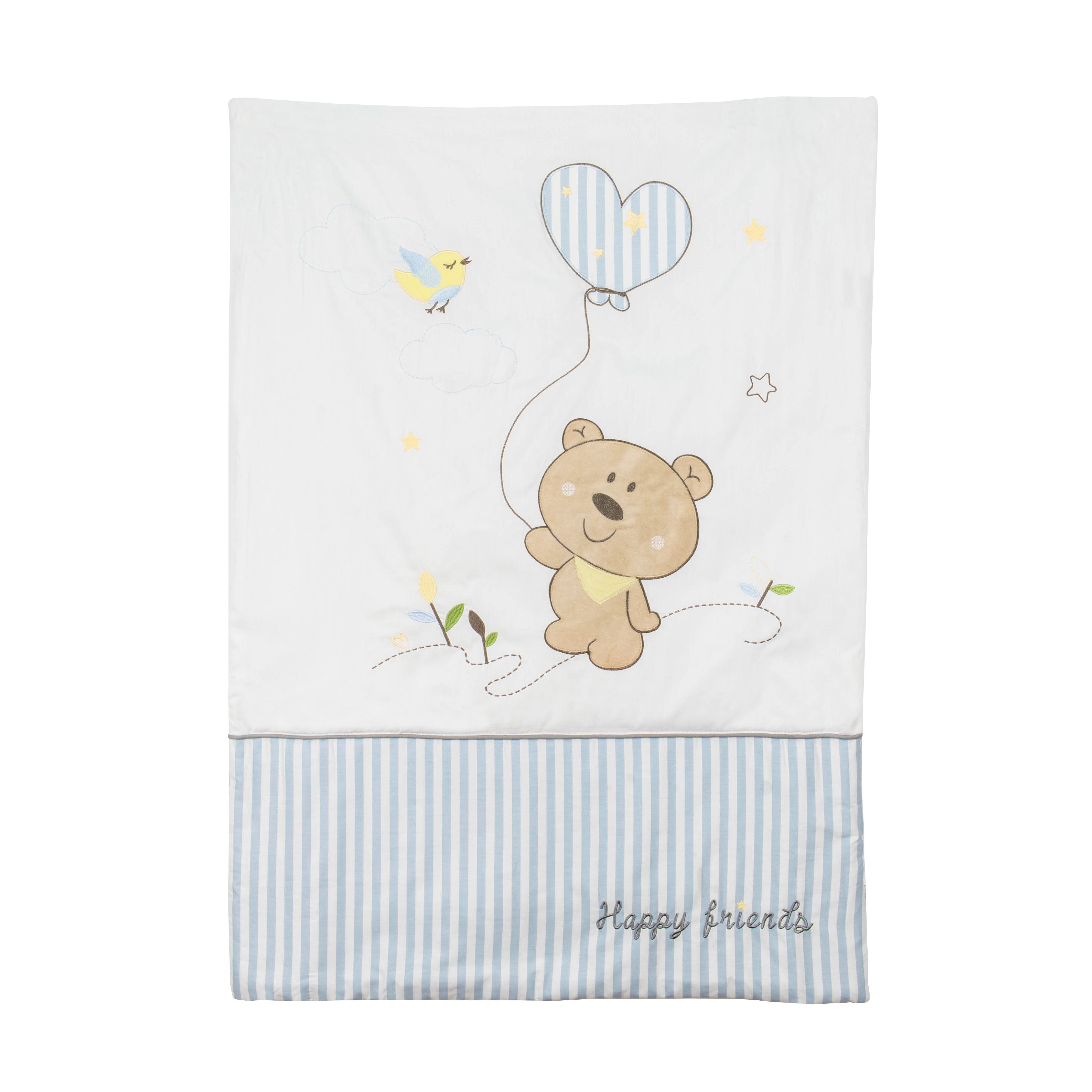 Happy Cot 100% Cotton Baby Comforter - Happy Friends (Blue / Yellow)