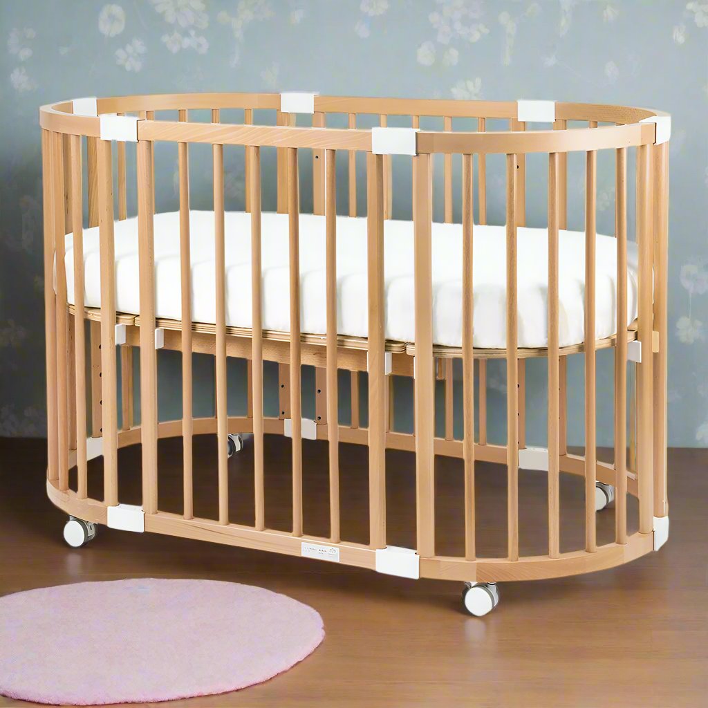 Happy Cot Happy Forever 7-in-1 Convertible Oval Baby Cot - Natural / White