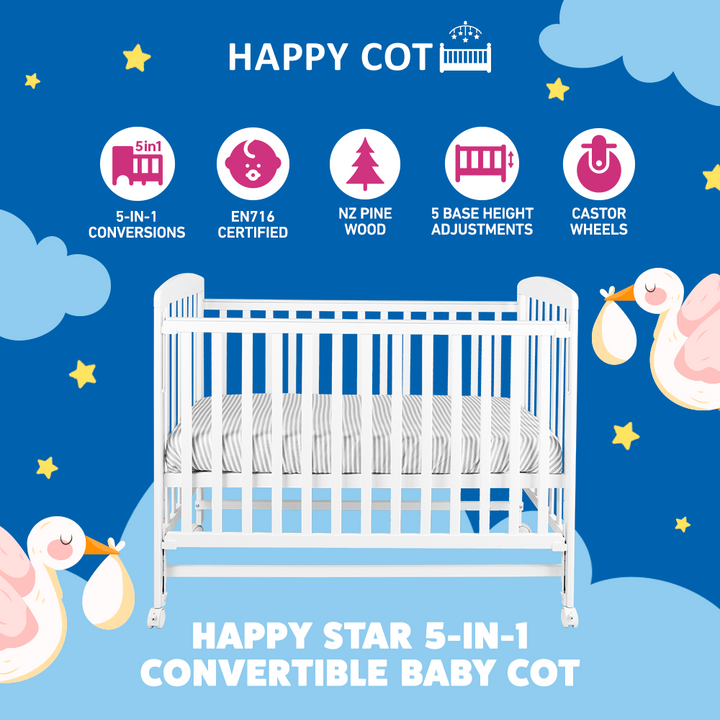 Happy Cot Happy Star 5-in-1 Convertible Baby Cot (Online Exclusive) - [PREORDER EARLY NOV]