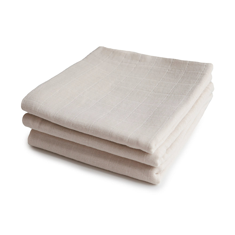 Mushie Organic Cotton Muslin Cloths (Pack of 3) - 4 Colors