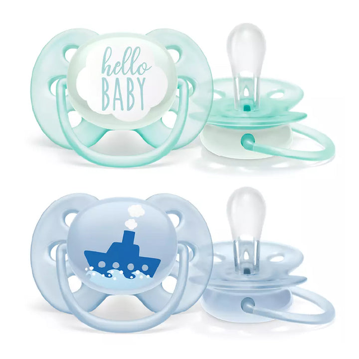 Philips Avent Ultra Soft Soother - Blue / Pink (0 -18M) (Twin Pack)