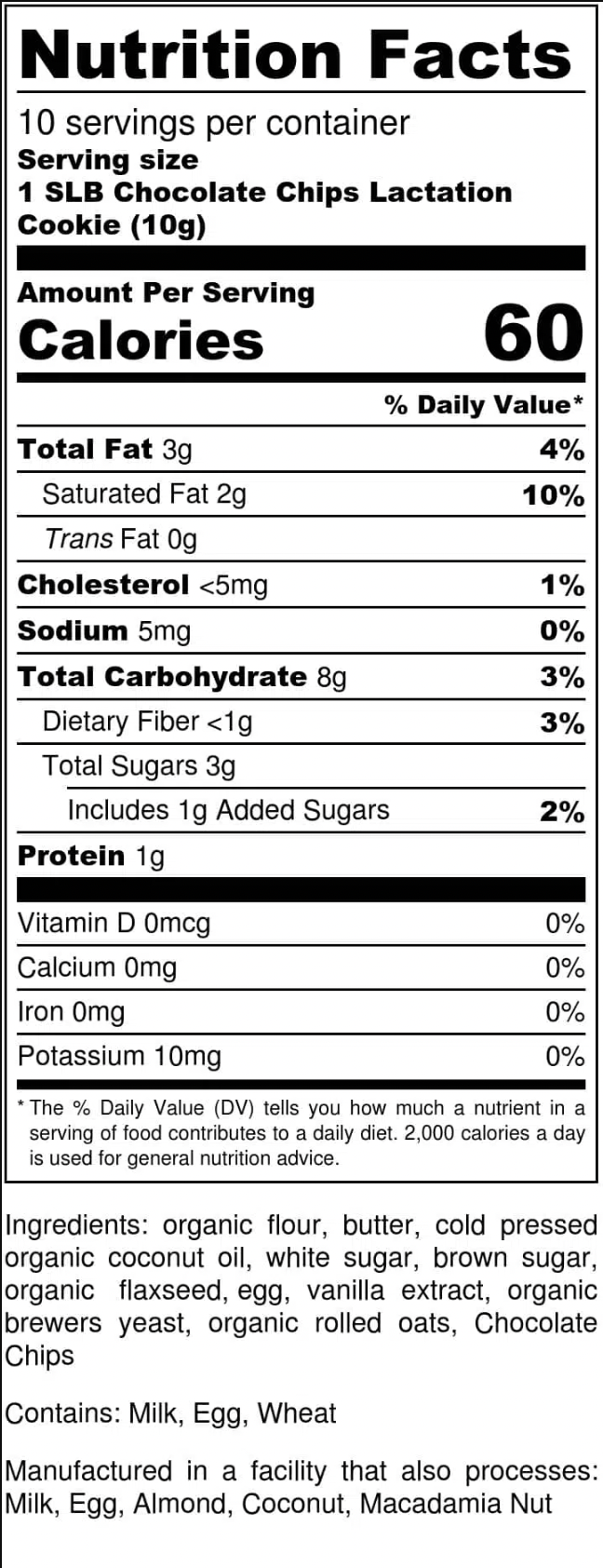 SLB Chocolate Chips Lactation Cookies 200G