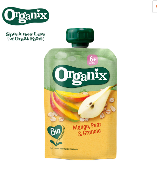 Organix Fruit Purée Pouch | Mango, Pear and Granola - 100g | 6 mths+