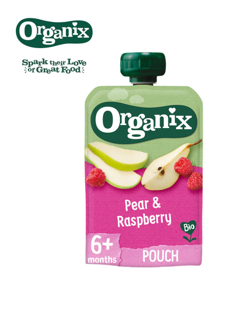 Organix Fruit Purée Pouch | Pear and Raspberry - 100g | 6mths+