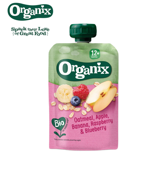 Organix Fruit Purée Pouch | Oatmeal, Apple, Banana, Raspberry and Blueberry - 100g | 12mths+