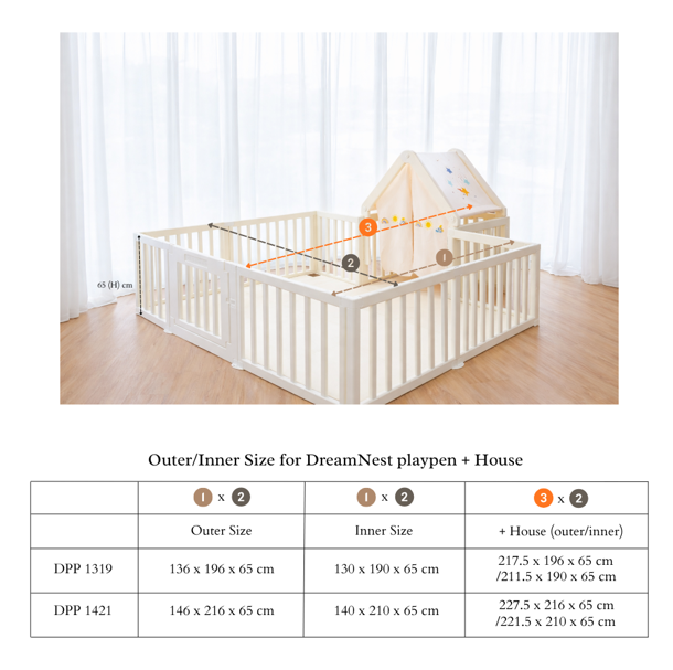 RaaB Family™ DreamNest House Series Playpen Play yard 130 x 190 cm or 140 x 210 cm