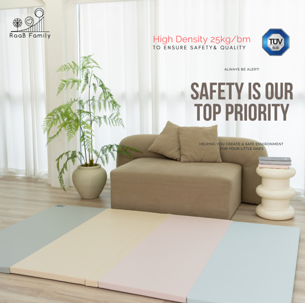 RaaB Family™ Full Range Of Playmat - 8 Layers HD Foam, Antibacterial Surface, Anti-Slip Base, Foldable, Seamless, Vegan PU Leather