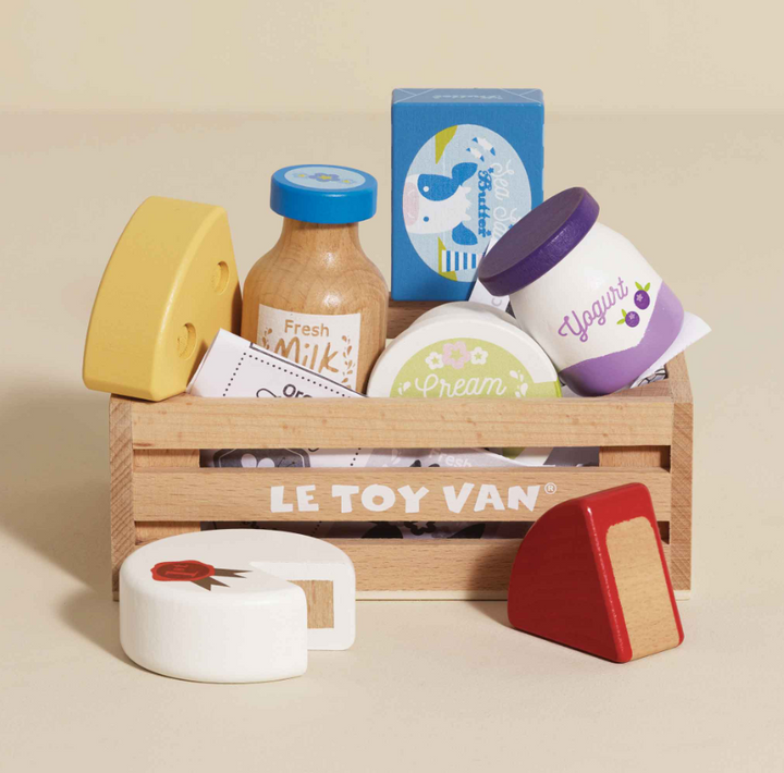 Le Toy Van Wooden Market Crate - Cheese & Dairy