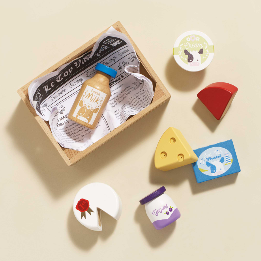 Le Toy Van Wooden Market Crate - Cheese & Dairy