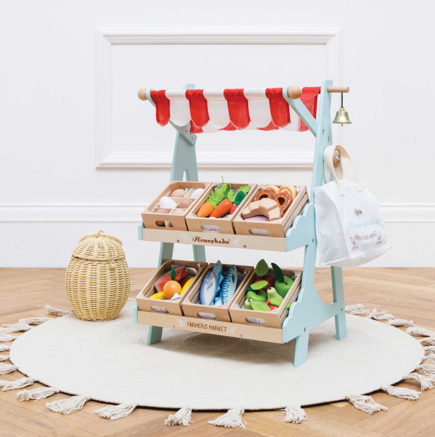 Le Toy Van Wooden Market Stall & Fruit Play Food Crate