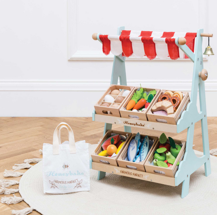 Le Toy Van Wooden Market Stall & Fruit Play Food Crate