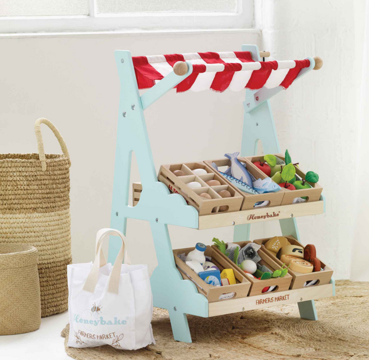 Le Toy Van Wooden Market Stall & Fruit Play Food Crate