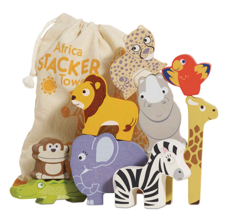 Le Toy Van Wooden Stacking Animals & Bag - African Safari