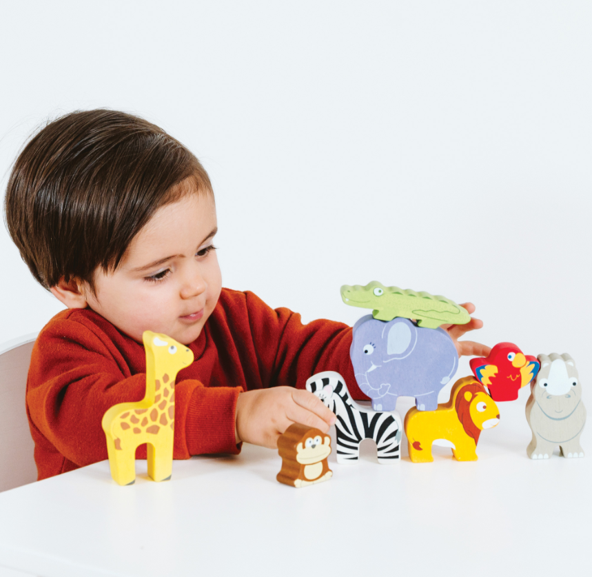 Le Toy Van Wooden Stacking Animals & Bag - African Safari