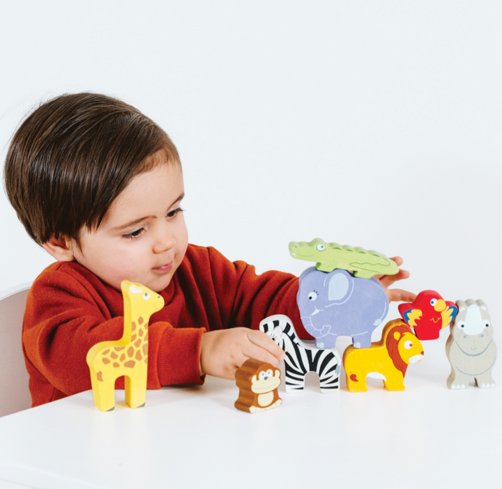 Le Toy Van Wooden Stacking Animals & Bag - African Safari
