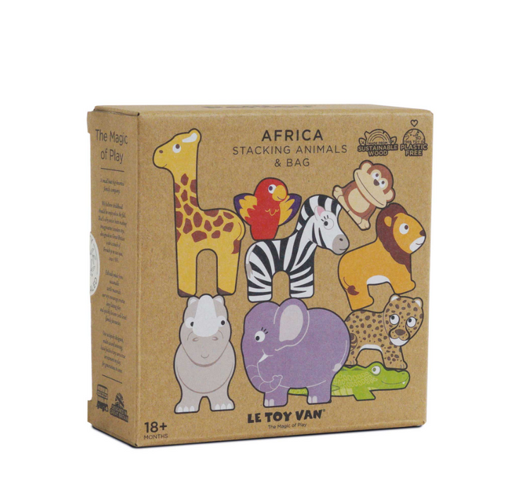 Le Toy Van Wooden Stacking Animals & Bag - African Safari