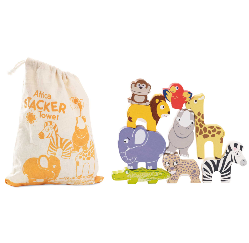Le Toy Van Wooden Stacking Animals & Bag - African Safari