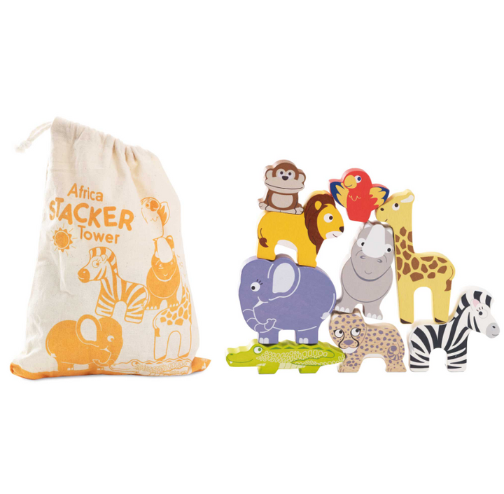 Le Toy Van Wooden Stacking Animals & Bag - African Safari