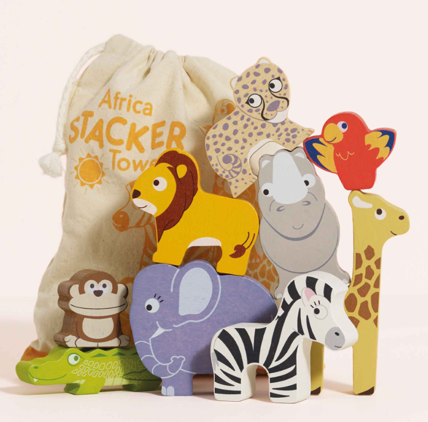 Le Toy Van Wooden Stacking Animals & Bag - African Safari