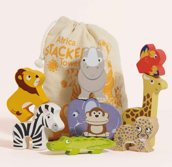 Le Toy Van Wooden Stacking Animals & Bag - African Safari