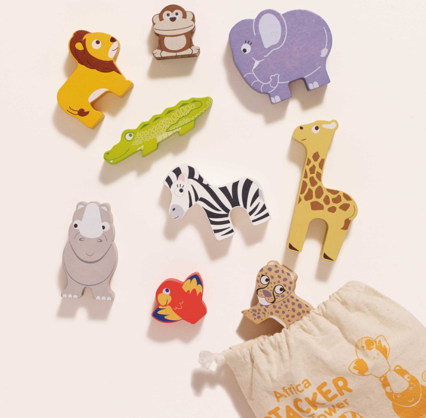 Le Toy Van Wooden Stacking Animals & Bag - African Safari