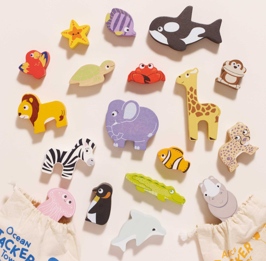 Le Toy Van Wooden Stacking Animals & Bag - African Safari