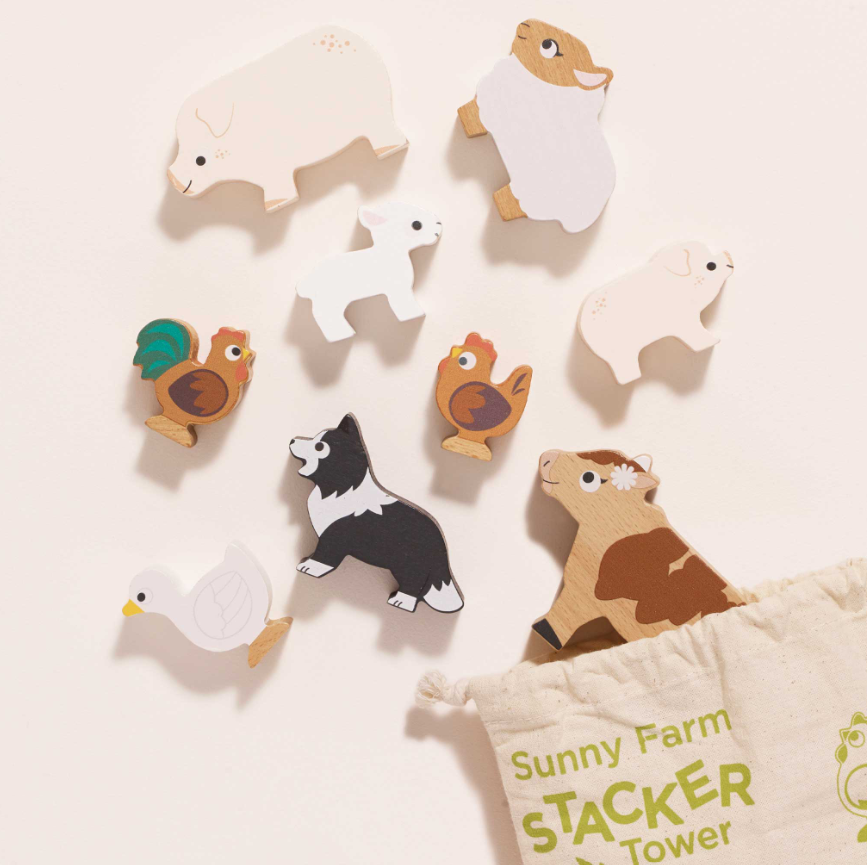 Le Toy Van Wooden Stacking Animals & Bag - Farmyard