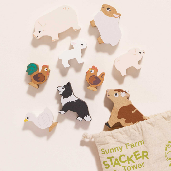 Le Toy Van Wooden Stacking Animals & Bag - Farmyard