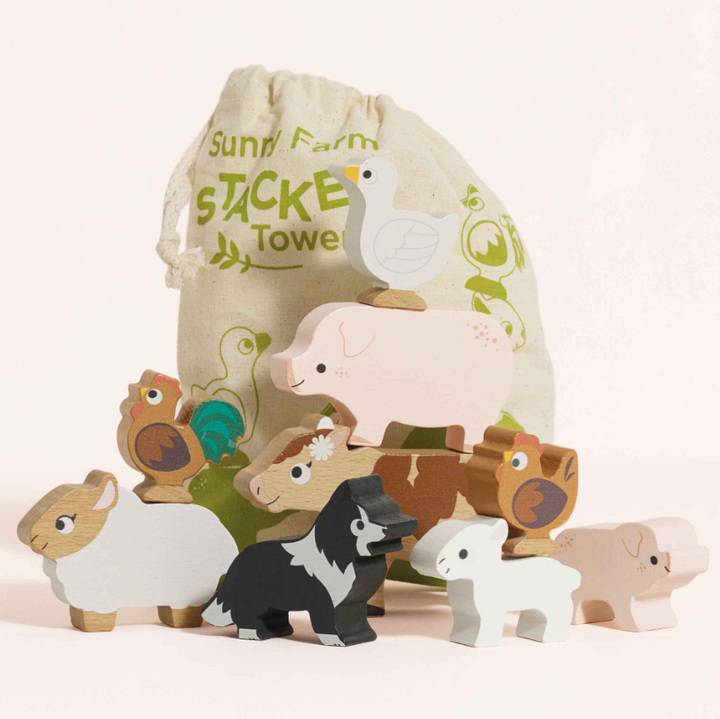 Le Toy Van Wooden Stacking Animals & Bag - Farmyard