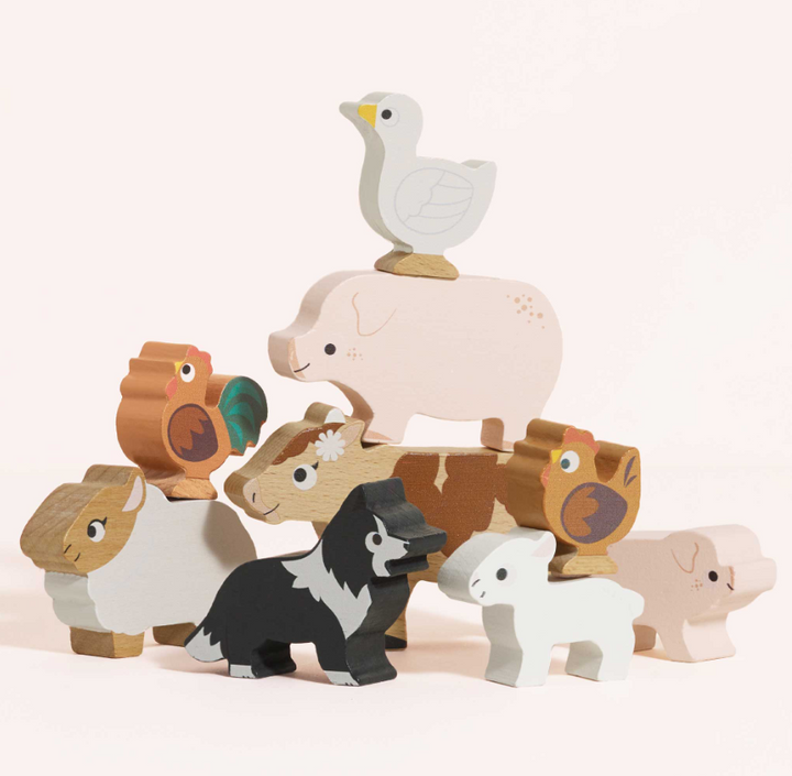 Le Toy Van Wooden Stacking Animals & Bag - Farmyard