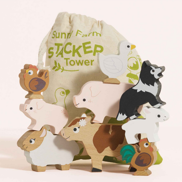 Le Toy Van Wooden Stacking Animals & Bag - Farmyard