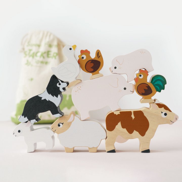 Le Toy Van Wooden Stacking Animals & Bag - Farmyard