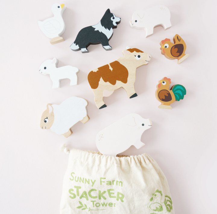 Le Toy Van Wooden Stacking Animals & Bag - Farmyard