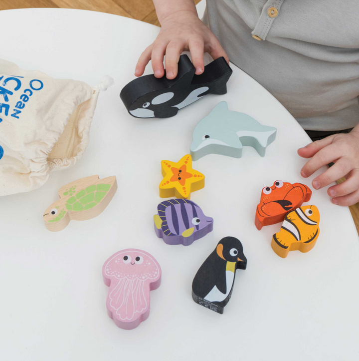 Le Toy Van Wooden Stacking Animals & Bag - Ocean Life