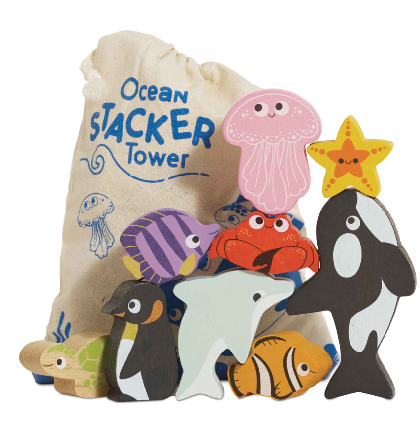 Le Toy Van Wooden Stacking Animals & Bag - Ocean Life