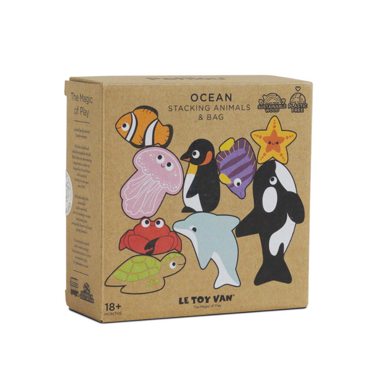 Le Toy Van Wooden Stacking Animals & Bag - Ocean Life