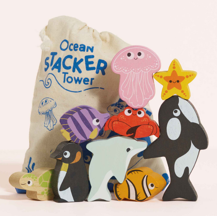Le Toy Van Wooden Stacking Animals & Bag - Ocean Life